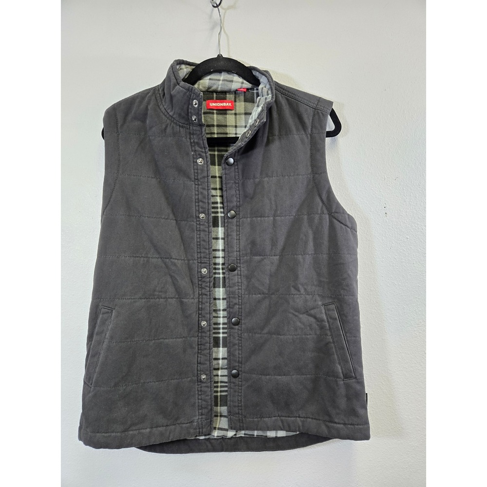 UNIONBAY Quilted Flannel Lined Workwear Puffer Vest Gray Small